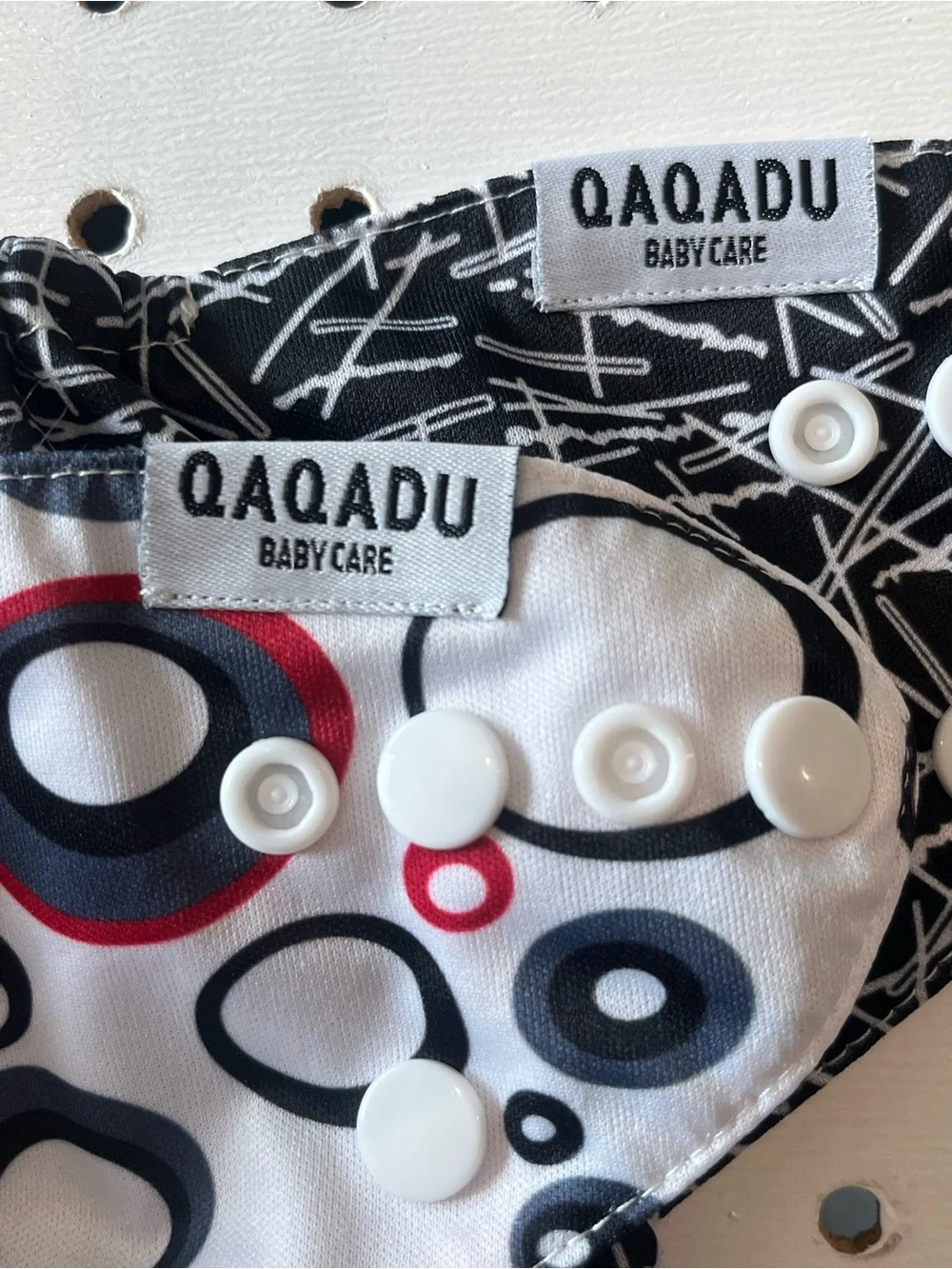Qaqadu Baby Reusable Cloth Diaper Cover - White with Black & Red Circles